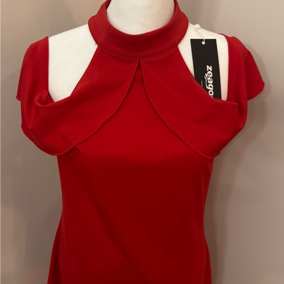 Zeagoo Red Knee Length Dress Size Large Stretch NWT - Picture 3 of 9
